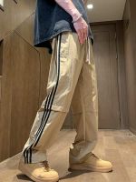 ? 2023 New Fashion version Three-bar casual trousers mens all-match national trend college style sports pants trend ins style straight tube vibe style pants