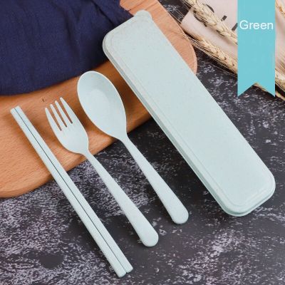 1Set Cutlery Tableware Wheat Straw Box Dinnerware Sets Portable Travel Food Kids Adult Camping Picnic cutlery set Flatware Sets