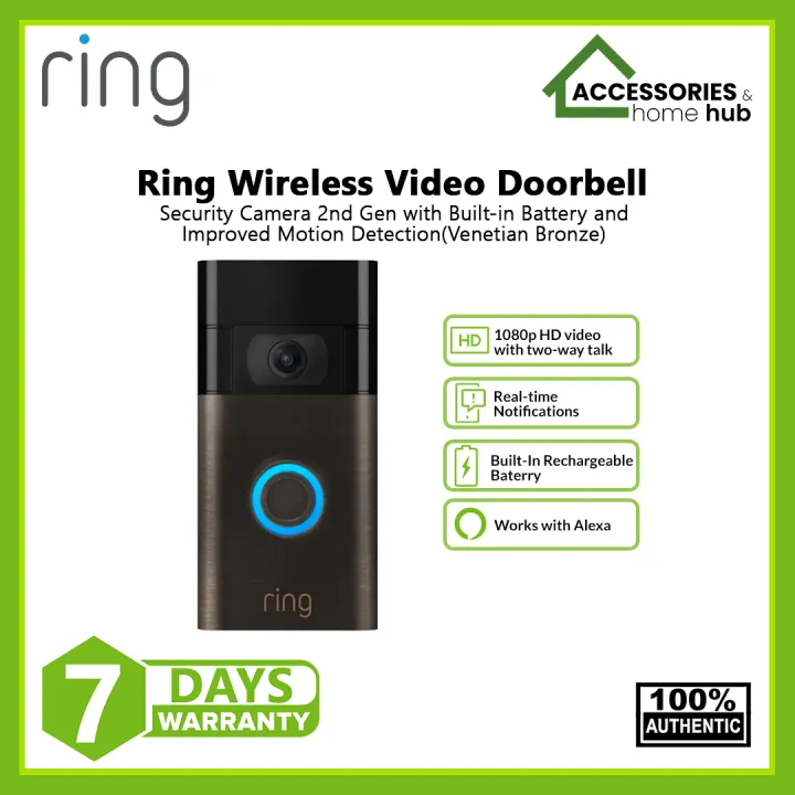 Ring Wireless Video 1080p Doorbell Security Camera 2nd Gen with Builtin Battery and Improved