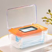 Transparent Mask Storage Box With Spring Large Capacity Household Tissue Organizer Desktop Rack Storage Case Cover with Lid