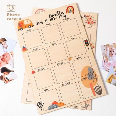✟♙ 1 ชุด Baby Milestone Cards ไม้ Photo Board ทารกแรกเกิดการบันทึกภาพรายเดือน Photo Cards Kids Growth Album ของที่ระลึก Props