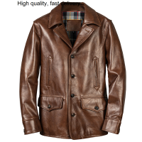 ของแท้ยุโรปแฟชั่นหนังยาว Blazer Coat สำหรับชายฤดูหนาว Horsehide Jacket Luxury Mens Windbreaker Overcoat Plus ขนาด5XL