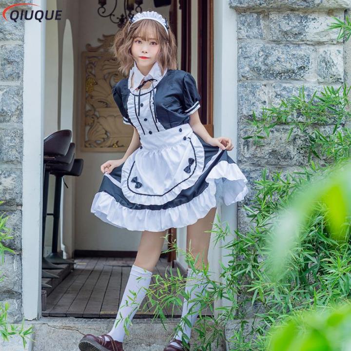 Women Lolita Dress Maid Outfit Japanese Anime Cosplay Costume Unisex Long  Dress Apron Dress 
