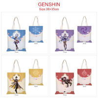 กระเป๋าโท้ทกระแทก Genshin สำหรับสาวเวมเมนถุงผ้าชอปปิ้งพิมพ์ลายเต็มรูปแบบสีรอบๆเกมการ์ตูนที่จัดขึ้นกระเป๋าผ้าใบกระเป๋าสะพายไหล่กระเป๋านักเรียน0000กระเป๋าเก็บของ