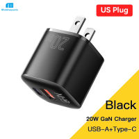 อะแดปเตอร์สองพอร์ตชาร์จติดผนังแบบ USB-A PD Type-C/ ความเร็วสูงสำหรับที่ชาร์จโทรศัพท์ติดกำแพง20W ความเร็วสูงสำหรับ iPhone สำหรับ Samsung Galaxy