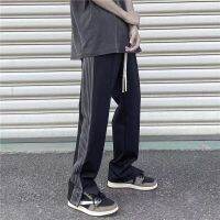 2023 high-quality new original pants for men in summer with side stripes zipper slits casual trousers high-end handsome straight-leg floor-length mens pants