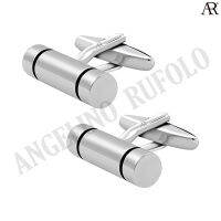 ANGELINO RUFOLO Cufflink(คัฟลิงค์) ดีไซน์ Silver Cylinder กระดุมข้อมือคัฟลิ้งโรเดียมคุณภาพเยี่ยม ตัวเรือนสีเงิน/ดำ