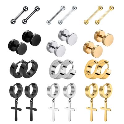 1/12 Pairs Earrings Stainless Steel Cross Earrings Men’s Women’s Earrings Small Huggie Hoop Cross Earrings Jewelry Accessories Adhesives Tape