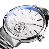 ZZOOI WINNER Fashion Mens Watch Luminous Hands Engraved Movement Minimalist Tourbillon Automatic Mechanical Watches Mesh Steel Strap