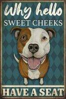 Why Hello Sweet Cheeks Have A Seat Dog Lover Gift Poster Fun Bathroom Metal Tin Sign Wall Decoration