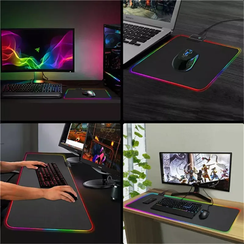 Large RGB Gaming Mouse Pad -15 Light Modes Touch Control Extended Soft  Computer Keyboard Mat Non-Slip Rubber Base for Gamer Esports Pros 31.5X11.8  in