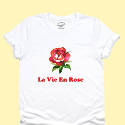 การออกแบบเดิมเสื้อยืดลาย ดอกกุหลาบ La Vie En Rose มีหลายสี ไซส์  S - 2XLS-5XL