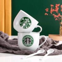ถ้วยกาแฟสตาร์บัค ถ้วยกาแฟร้อน แก้วเซรามิก แก้วกาแฟ แก้วกาแฟพร้อมช้อน แก้วน้ำ Starbuck (Starbucks coffee cup) 1 เซ็ตมี 2 ใบ