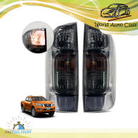 ชุดไฟท้าย +หลอดไฟ+ขั้วไฟ เลนส์สโมค ซ้าย+ขวา เทียม Nissan  Aftermarket Parts Navara Np300 D23 4x2 4x4 ประตู ปี2015 - 2019 มีบริการเก็บเงินปลายทาง