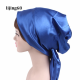 Lijing ผ้าพันคอแฟชั่นของผู้หญิงหมวกโพกหัวผ้ารัดผมโบว์ซาติน Headscarf หมวกใส่นอน