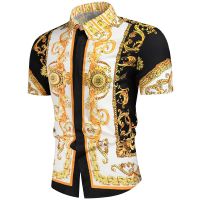 3D VERSACES เสื้อ Kemeja Lengan Pendek เข้ารูปพอดีลำลองผู้ชาย,Baju Pesta พรอมลาย Paisley แนวสังคมหรูหราเสื้ออลังการ