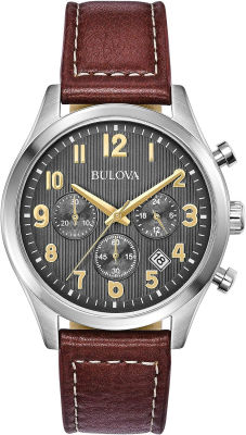 Bulova Mens Watch Silver Tone/Brown