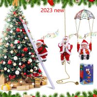 【CW】 2023 Christmas Electric Santa Claus Climbing Ladder Climber Santa Plush Doll Christmas Tree Hanging Ornaments Toys Xmas Gift