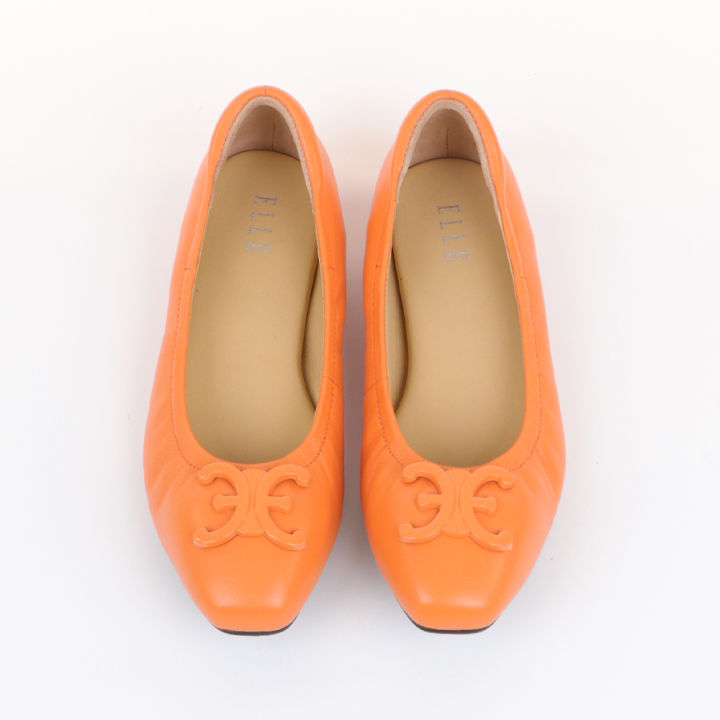 elle-shoes-รองเท้าหนังแกะ-ทรงบัลเล่ต์-lamb-skin-comfy-collection-รุ่น-ballerina-สีส้ม-elb001