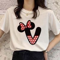 Disney Minnie Mouse Letter ตัวอักษรการพิมพ์ Femme กราฟิกผู้หญิง T เสื้อ Harajuku ฤดูร้อน Tshirt Streetwear เสื้อแขนสั้น Tees S-5XL