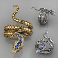 Elegant Golden Snake Ring Blue Rhinestone Python Women Ring Banquet Party Jewelry Men Hip Hop Rock Ring Gifts Resizable