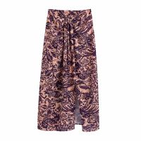 Zevity New Women Vintage Totem Floral Print Knotted Sarong Skirt Faldas Mujer Female Back Zipper Chic Split Slim Vestidos QUN822