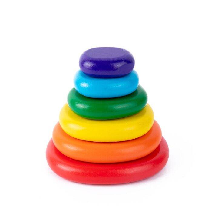 Wooden Montessori Rainbow Pebbles Stack Block Toys Nordic Style Gradient Stacking Stone
