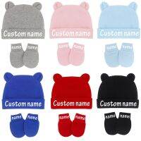 Custom Name Newborn Baby Beanies Cute Baby Hat Mittens With Ears Cotton Stretchy Boys Girls Warm Cap Gloves Baby Shower Gifts