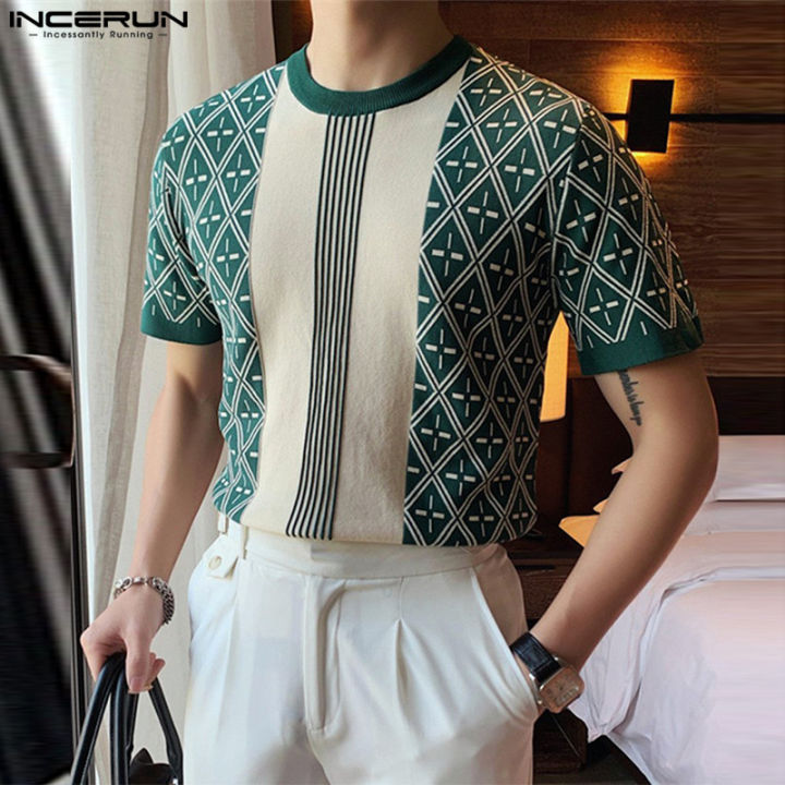 เข้ารูปเสื้อยืดคอกลมสำหรับผู้ชายพิมพ์ลายฮิปปี้เสื้อเชิ้ตแขนสั้นเสื้อทีเชิ้ต-สไตล์เกาหลี