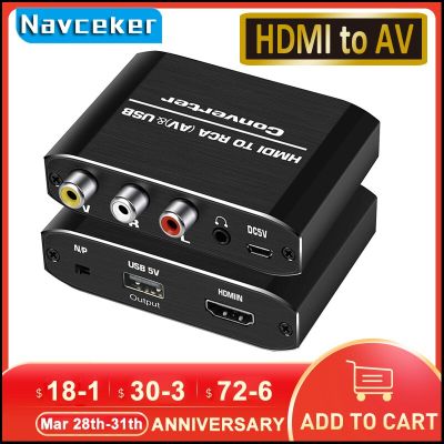Navceker HDMI-compatible to RCA Converter AV/CVSB L/R Video Box HD 1080P 1920*1080 60Hz HDMI2AV Support NTSC PAL Output HDMIToAV