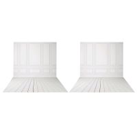 2 Pcs 3X5Ft Vinyl Photography Backdrops White Brick Wall Wood Floor Wedding Background for Photo Studio