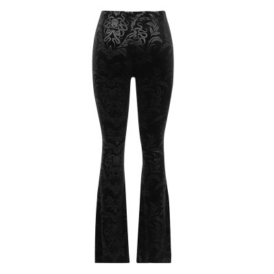 2X Vintage Floral Scratched Gothic Pants Velvet High Waist Skinny Flare Trousers for Women Autumn Winter Streetwear L