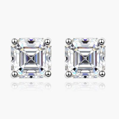 Serenity Real D Color 6*6mm 1 Carat Asscher Moissanite Stud Earrings For Women S925 Sterling Silver Square Ear Jewelry Wholesale