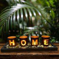 Hollow Candlestick Wooden HOME Letter Creative Set Glass Candle Table Crafts Decorative Ornaments Home Decor