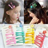 7 Pcs/ Set Candy Color Flower Hair Clip/ Simple Plastic Snap Hair Barrettes/ Lovely Girl Geometric Flower Hairpins