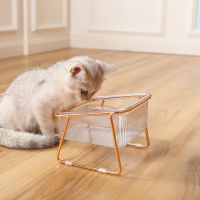 Cuenco Doble Para Gatos Con Soporte Y Alfombrilla,Plato De Alimentación De Comida Transparente Para Cachorros Y Gatitos,Alimentador De Agua Elevado De Metal,Suministros Para Perros,Nuevo