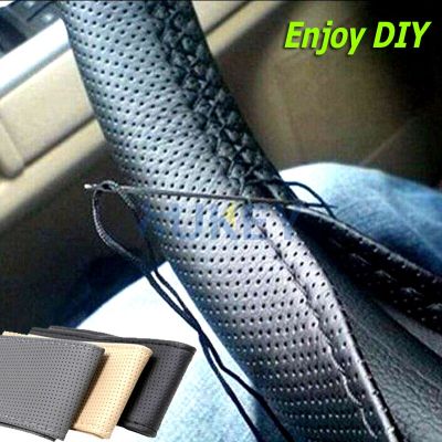 【YF】 Hand Sewing Black Car Steering Wheel Cover PU Leather With Needles and Thread Van For Ford Focus 2 3 Kia Rio Hyundai Solaris