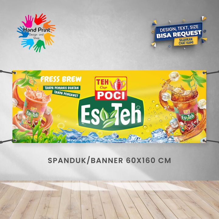 Spanduk Banner Es Teh Poci Warna Kuning Banner Minuman Ukuran 160x60 Cm Outdoor Desain Gratis 6618