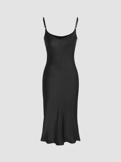 Cider Satin Solid Ruffle Midi Dress Lazada.co.th