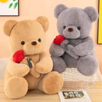 Kawaii TeddyBear กับกุหลาบของเล่นนุ่มหมียัดตุ๊กตาของขวัญโรแมนติกสำหรับคนรักตกแต่งบ้านของขวัญวันวาเลนไทน์สำหรับสาวๆ