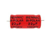 C capaciter คาปาซิเตอร์ คอนเดนเซอร์ BENNIC สีแดง เสียงแหลม ชนิดไม่มีขั้ว ค่า 22µF/100wv ใช้สำหรับเสียงแหลม tweeter (ใช้สำหรับpower ampไม่เกิน100W