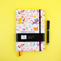 Lovely Cats Bullet Dotted Journal Leatherette Elastic Band Back Pocket A5 สมุดปกแข็ง Bujo Dot Grid