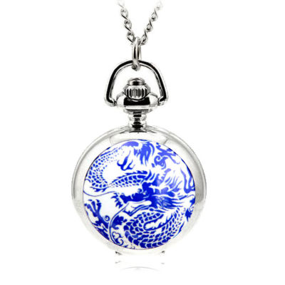 2Pcs ชายหญิงนาฬิกาควอตซ์นาฬิกาเคลือบสไตล์จีนนักเรียน Blue Dragon นาฬิกา Phoenix สีฟ้าและสีขาว Porcelain Blue Dragon นาฬิกา