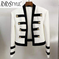 HIGH STREET ใหม่ล่าสุด2023 Designer Jacket ผู้หญิงบล็อกสี Collarless Lion ปุ่ม Band Jacket