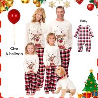 Family Christmas Pajamas Set 2023 New Year Xmas Matching Clothes Father Mom and Me Deer Top Red Plaid Pants Nightwear Pjs Outfit