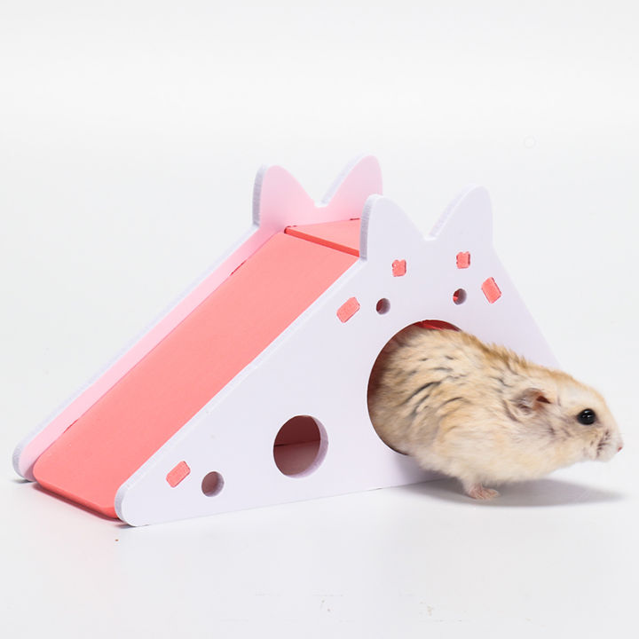 hamster-hideout-หนูแฮมสเตอร์น่ารักของเล่นออกกำลังกายบ้านไม้หนูแฮมสเตอร์พร้อมบันไดสไลด์สำหรับหนูตะเภาหนูแฮมสเตอร์อุปกรณ์เสริมหนูแฮมสเตอร์-cage
