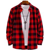 Spring and Autumn Fashion Cotton Long Sleeve Mens Shirt New Brushed Red Plaid Business Leisure Fit Flannel No iron