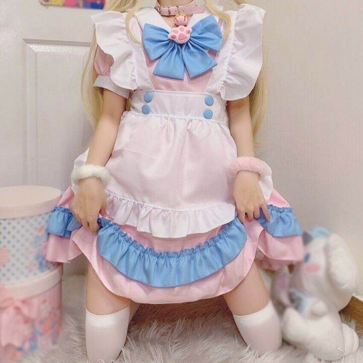 lolita-dress-cute-pink-ruffle-maid-outfit-kawaii-bow-knot-dress-japanese-girl-jk-cosplay-costumes-lolita-daily-uniform-party