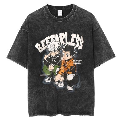เสื้อยืดฤดูร้อน Tshirt Black Washed T-Shirt Men Graphic Print Tshirt Summer Loose Tshirt Harajuku Cotton TopsS-5XL