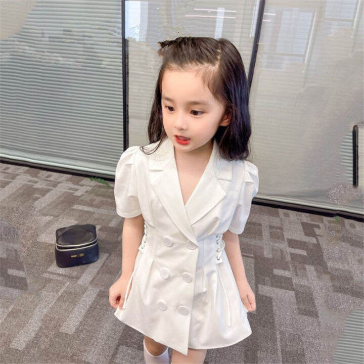 yadou-girls-short-sleeved-dresses-girls-new-korean-version-of-pure-white-suit-skirts-middle-aged-childrens-princess-skirts